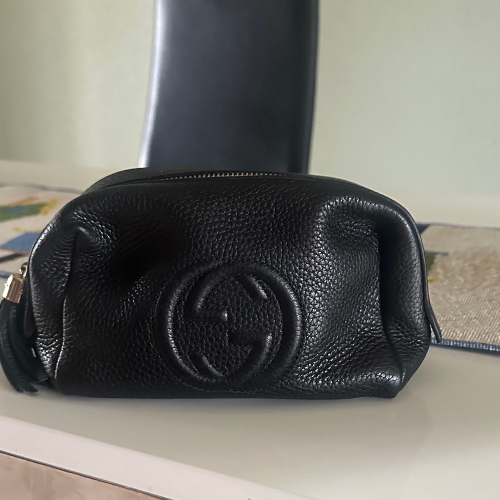 Gucci Black Pebbled Leather Cosmetic Bag